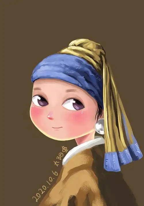 戴珍珠耳环的少女-卡通版