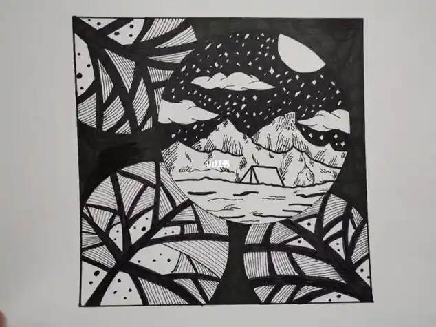 点线面设计黑白构成黑白装饰画 | 点线面 | 月亮