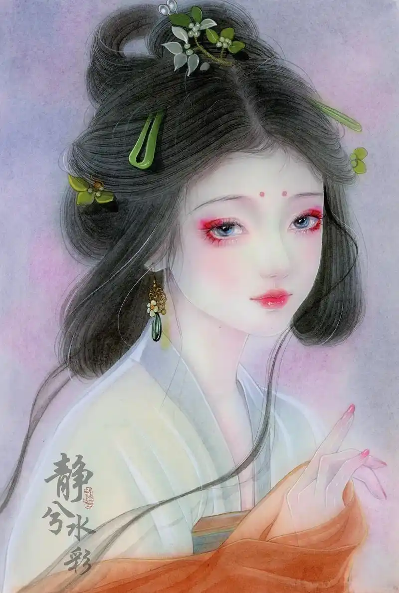 古风水彩插画美女##古风插画 #水彩  - 抖音