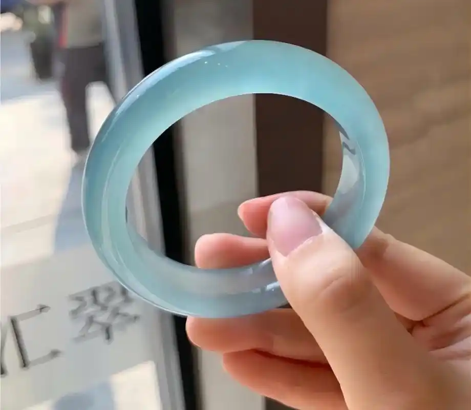 天然缅甸翡翠手镯冰种湖水蓝晴水手镯!#翡翠