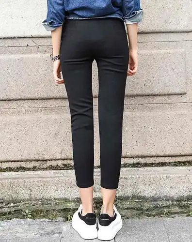 女式黑色休闲九分裤