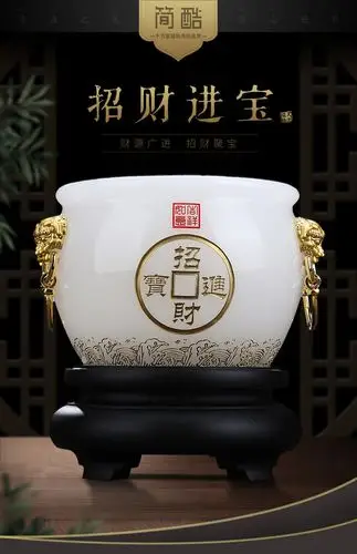 琉璃玉聚宝盆招财摆件白玉风水招财进宝商务礼品客厅聚财位工艺品