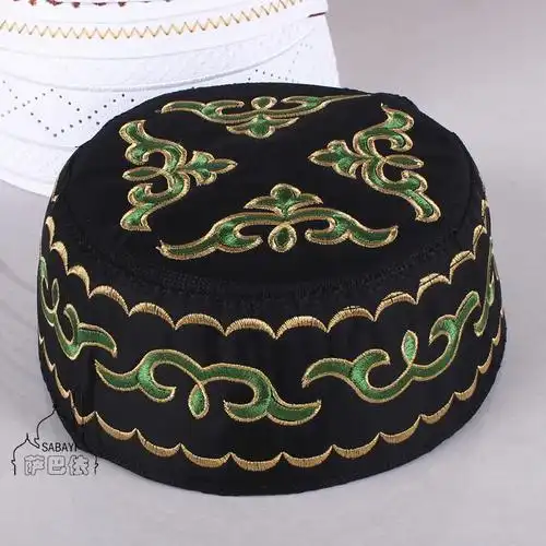 新疆特色哈萨克族小花帽男士绣花白帽哈族舞蹈表演帽回族帽