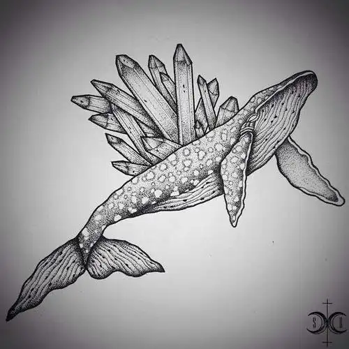 黑白·点刺·动物·鲸鱼·纹身手稿