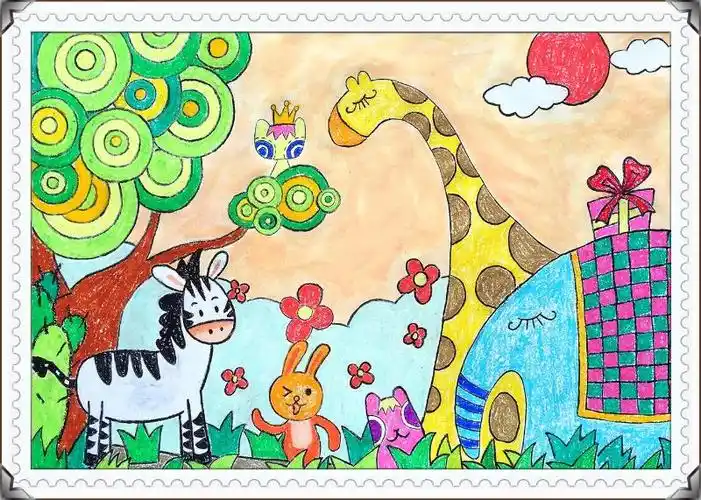 油画棒画《动物乐园》