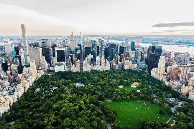 aerial view of central park in new york city cityscape, new york