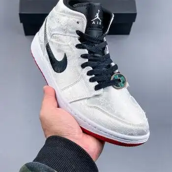 纯原clot x aj1 mid "fearless"乔一联名白丝绸中帮男女运动篮球鞋 白