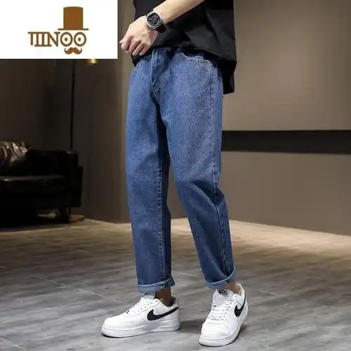 yanxu男士牛仔裤直筒宽松韩版潮流阔腿休闲工装长裤子男款修身百搭
