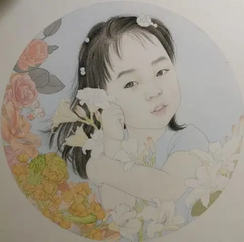 置爱艺术家定制儿童肖像工笔画刘莹莹作品