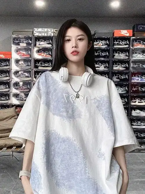 重磅扎染短袖t恤女chic港风潮牌半袖夏季宽松oversize设计感上衣 - 17