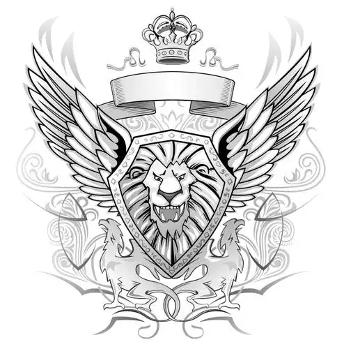 线条皇冠翅膀盾牌徽章矢量素材
