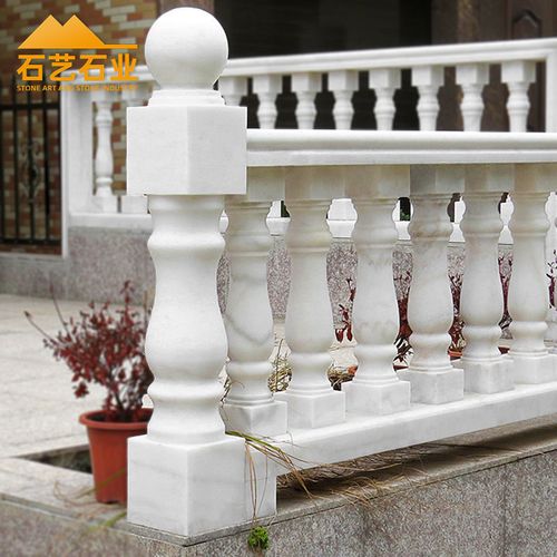 别墅阳台栏杆大理石护栏楼梯扶手围墙栏杆室外成品罗马柱抛光白色