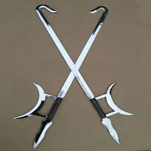 正品不锈钢双钩虎头月牙双刀护手钩十八般兵器表演武术器材未开刃
