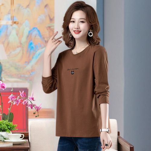 中老年女装胖子女士t恤长袖新款夏天宽松遮肚子上衣韩版大码女装
