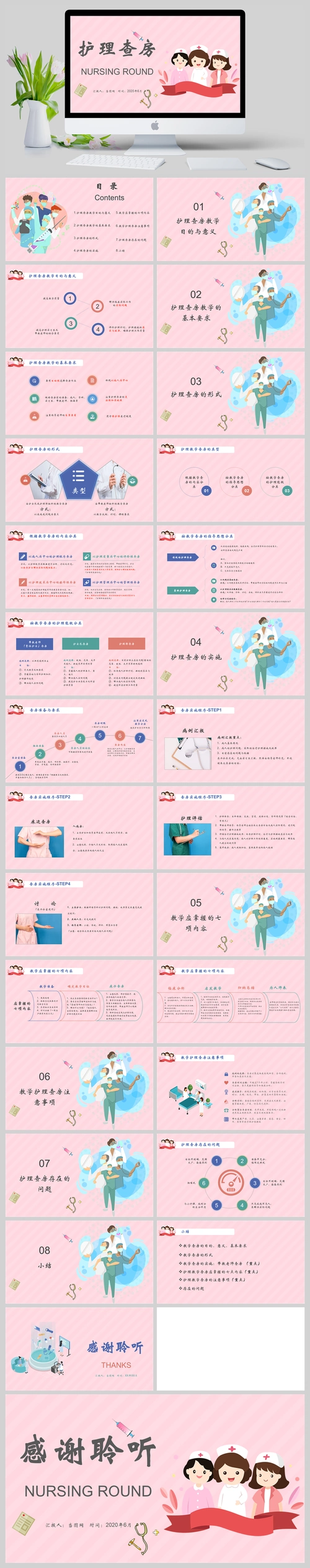 卡通医院护理查房教学ppt模板