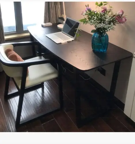 北欧书桌实木办公桌黑色现代简约电脑桌写字台书房家具套装组合