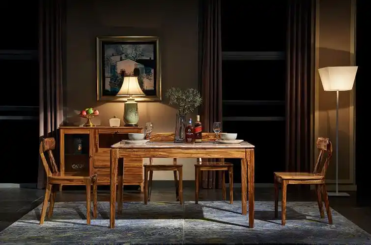 进口乌金木 全实木 人造大理石桌面 1.3米长餐桌