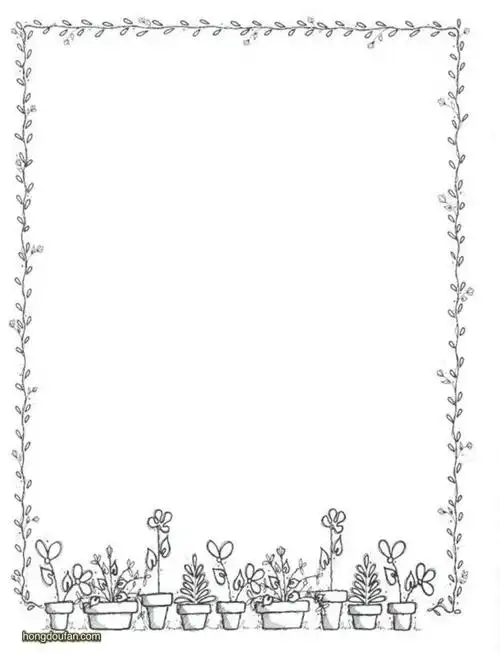 带有一片盆栽的春天主题的叶子边框空白纸张a4图片打印下载 | 红豆饭