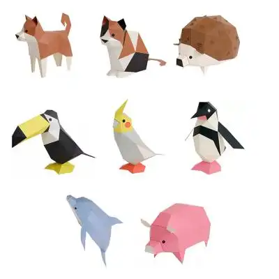 zmq日本3d立体纸质益智企鹅海豚猫柴犬儿童diy玩具拼图动物折纸模