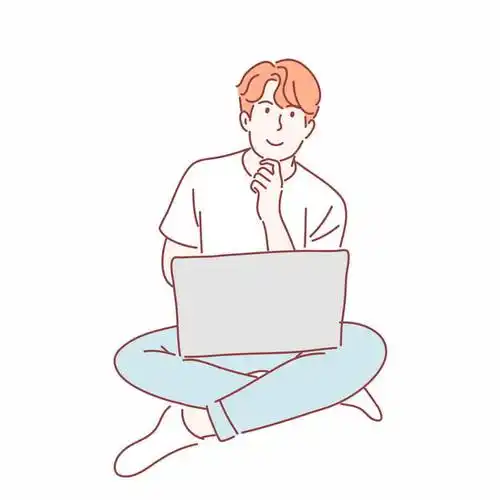 男人盘腿坐着使用笔记本电脑手绘插画2930072矢量图片免抠素材