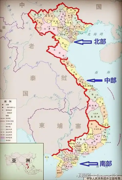 其大致是这样划分的:今义安省到红河三角洲周围地区为越南北部;今河静