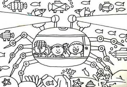 黑白的海底世界简笔画图片