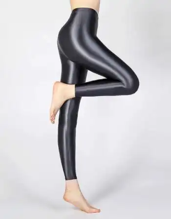 皮尔卡丹薄款光泽油亮丝滑健美紧身裤女外穿亮光九分弹力彩色打底裤深