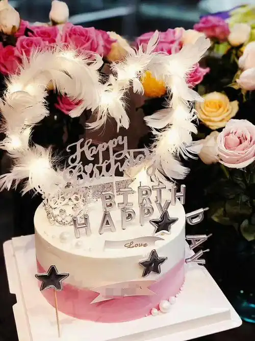 礼物抖音网红ins同款女神老婆情侣羽毛皇冠新鲜蛋糕