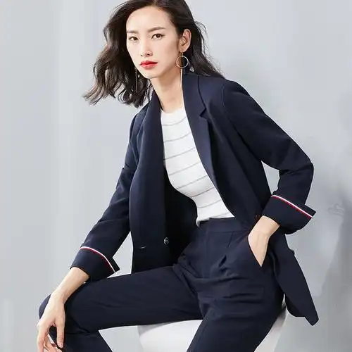 西装西裤两件套_梵希蔓西服套装女时尚2018秋季新款职业小西装外套