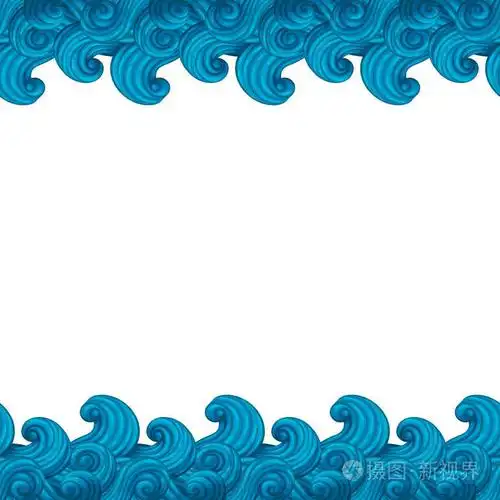 矢量无缝边框.海洋背景, 贺卡, 传单, 横幅设计模板与蓝色波浪