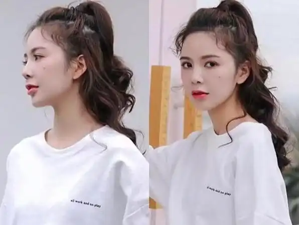 半高马尾辫不选发型,短发或者长发都适合,尤其是简单的扎头发可以提升