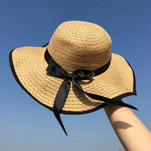 帽子女夏天遮阳帽防晒太阳帽韩版波浪沙滩帽子女夏小清新海边草帽