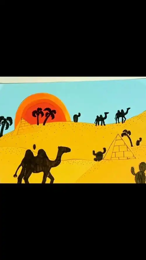 创意儿童画沙漠骆驼