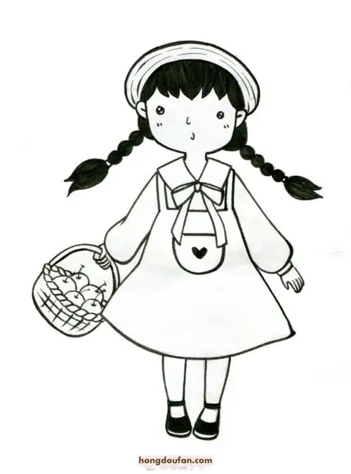 10张可爱的女孩子手绘卡通简笔画小红帽小姐姐同学卡通简笔画