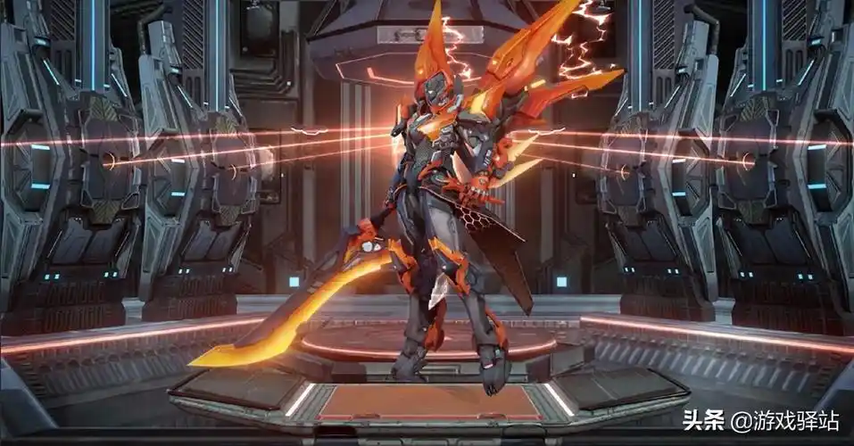 机甲铠皇与ai军团战斗的场景,背景被设定在外太空中的飞船里,新皮肤局