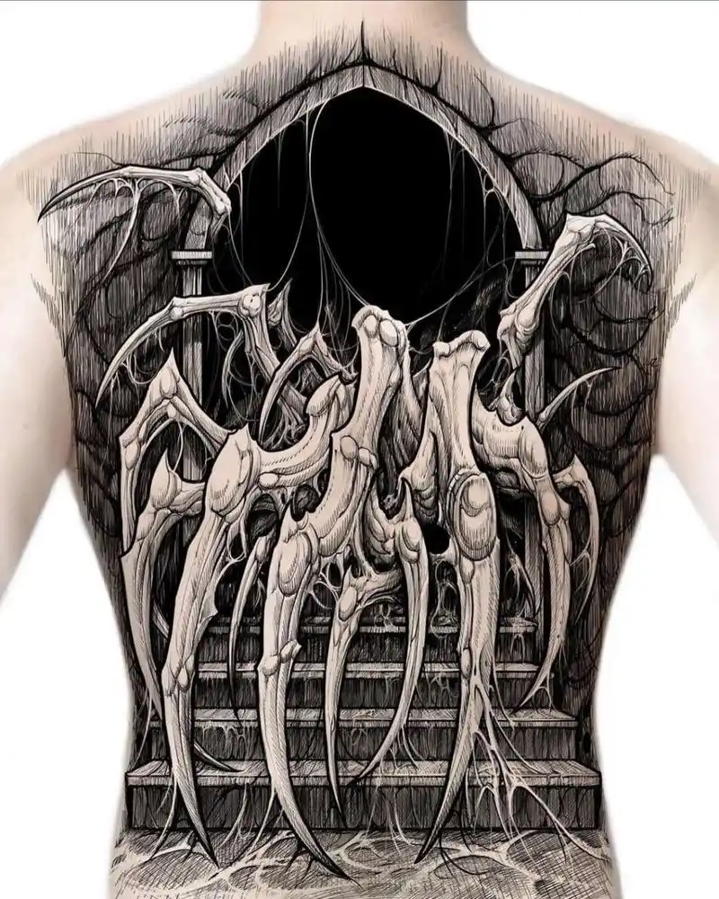 暗黑满背纹身恐怖气息弥漫 喜欢这种风格满背的在中国应该很少吧