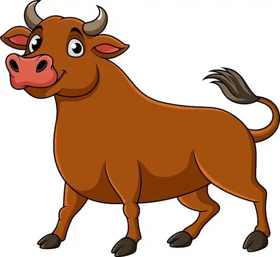卡通快乐的棕色公牛站立图片