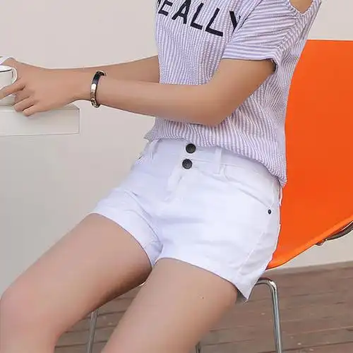 【女士短裤】夏季新款牛仔短裤女装弹力中腰显瘦修身时尚白色牛仔裤