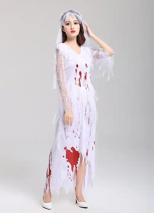 鬼新娘婚纱连衣裙幽灵女丧尸服装血腥护士医生化妆舞会演出蕾丝裙