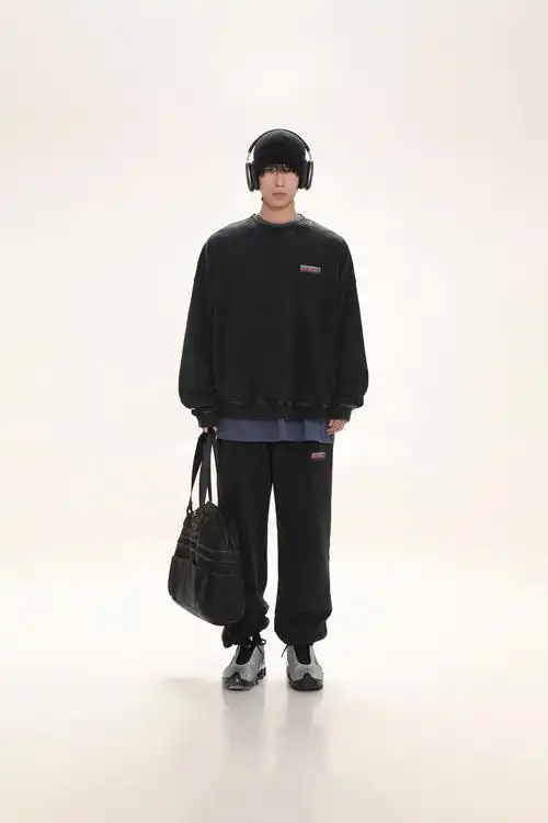 masonprince秋季多层模糊logo撞色层次感情侣卫衣男美式休闲运动套装