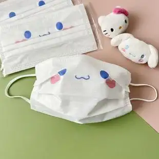 清新白色口罩一次性防护玉桂狗爱心腮红女生闺蜜可爱大人无纺布
