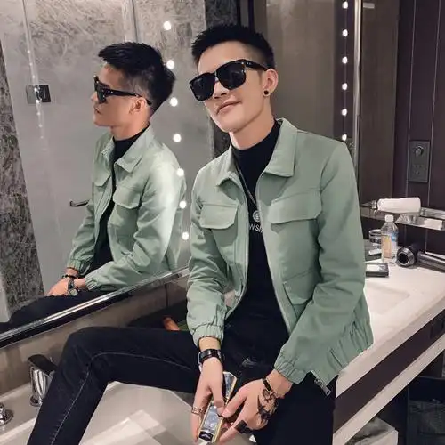yuansu社会人外套男发型师痞帅潮牌夹克韩版潮流百搭帅气快手网红外衣