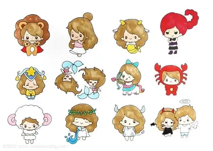 12星座可爱q版简笔画动物