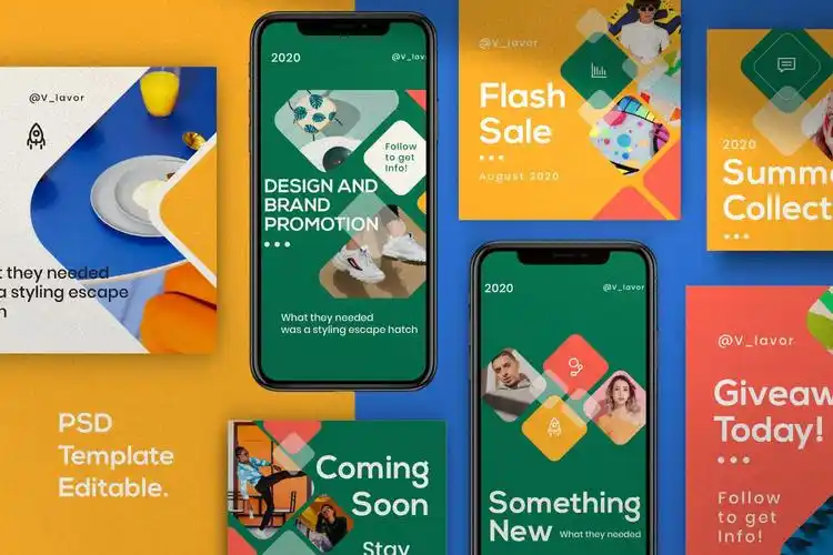 时尚几何图形修饰品牌推广新媒体电商海报设计模板 vlavor – social