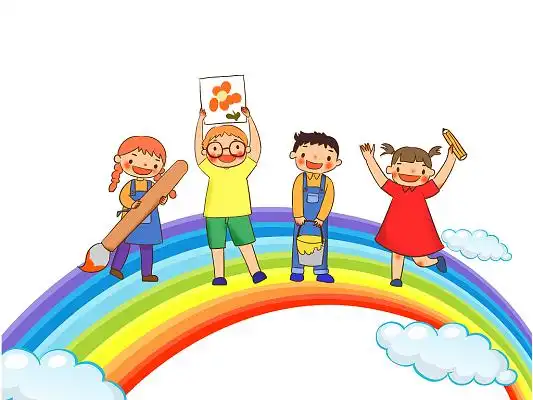 彩虹卡通扁平儿童欢快卡通人物png素材