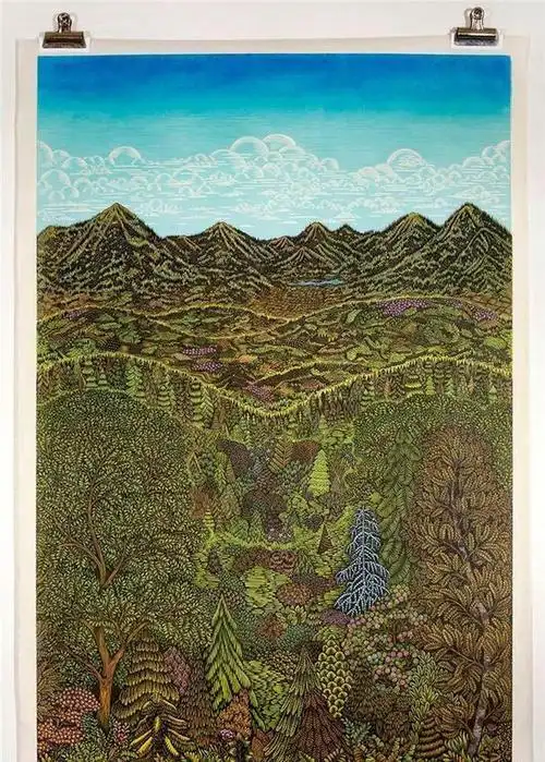 版画彩色当代版画作品彩色版画彩色木刻画美国当代版画竖版版画传统