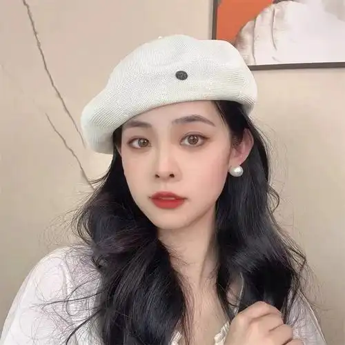 优雅透气贝雷帽女春夏季单层编织画家帽英伦气质复古蓓蕾帽子韩版