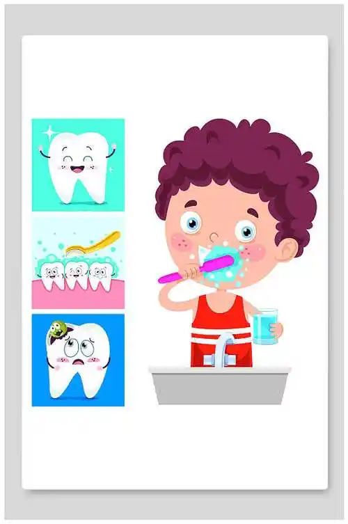 刷牙男孩可爱儿童卡通插画设计-众图网