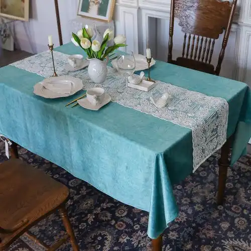 丝绒桌布tiffany蓝绿复古进口防水misspeony轻奢奢欧桌布