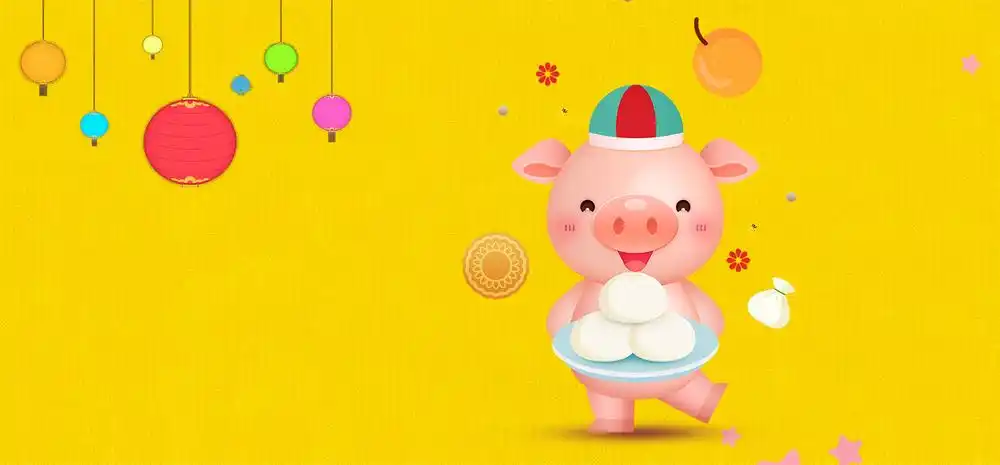 2019猪年可爱卡通风小猪吃馒头海报